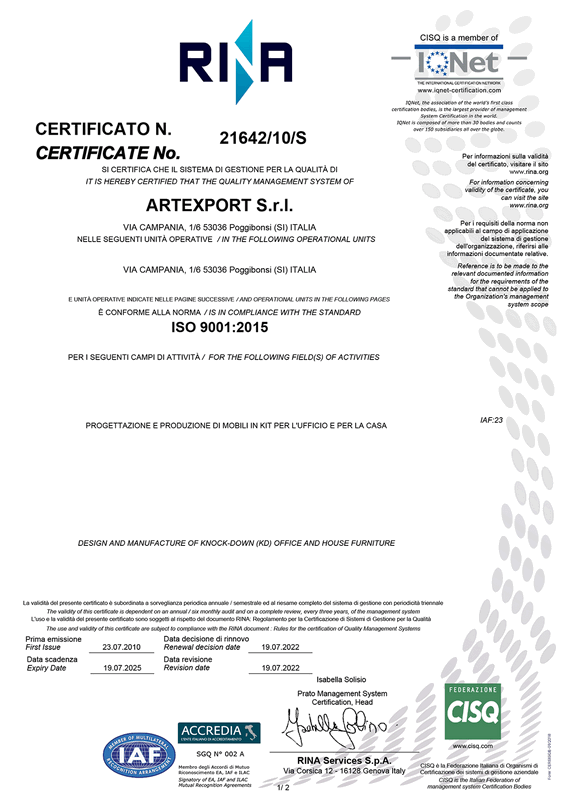 Vedi il certificato Iso 9001 valido fino al 2025