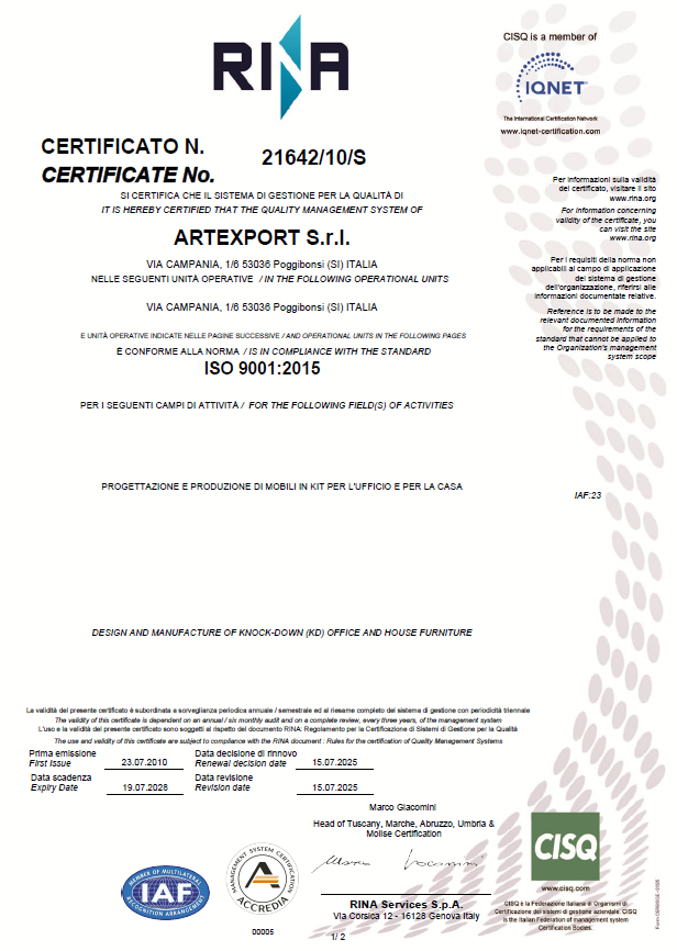 Vedi il certificato Iso 9001 rinnovato nel 2025